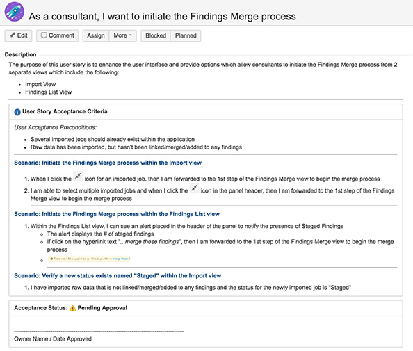 User story: initiate the Findings Merge process