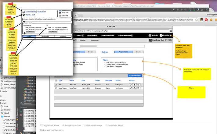 Annotated wireframe from the ideation phase