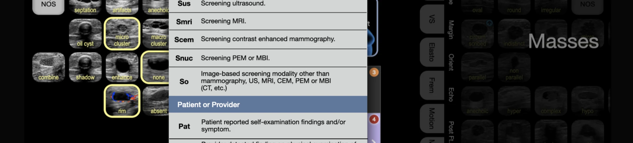 Method of Detection list over the ultrasound finding screen