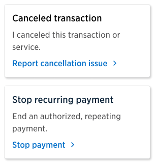 Decision options: canceled transaction, stop recurring payment