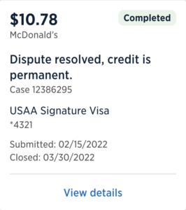Dispute resolved: credit is permanent