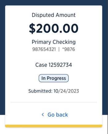 Disputed amount case detail: in progress