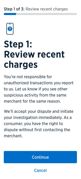 Step 1 of 3: Review recent charges